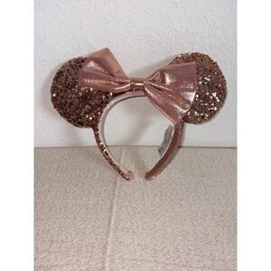 Disney Parks Minnie Mouse Ears Headband Women OS Rose Gold Excellent Sequin Bow